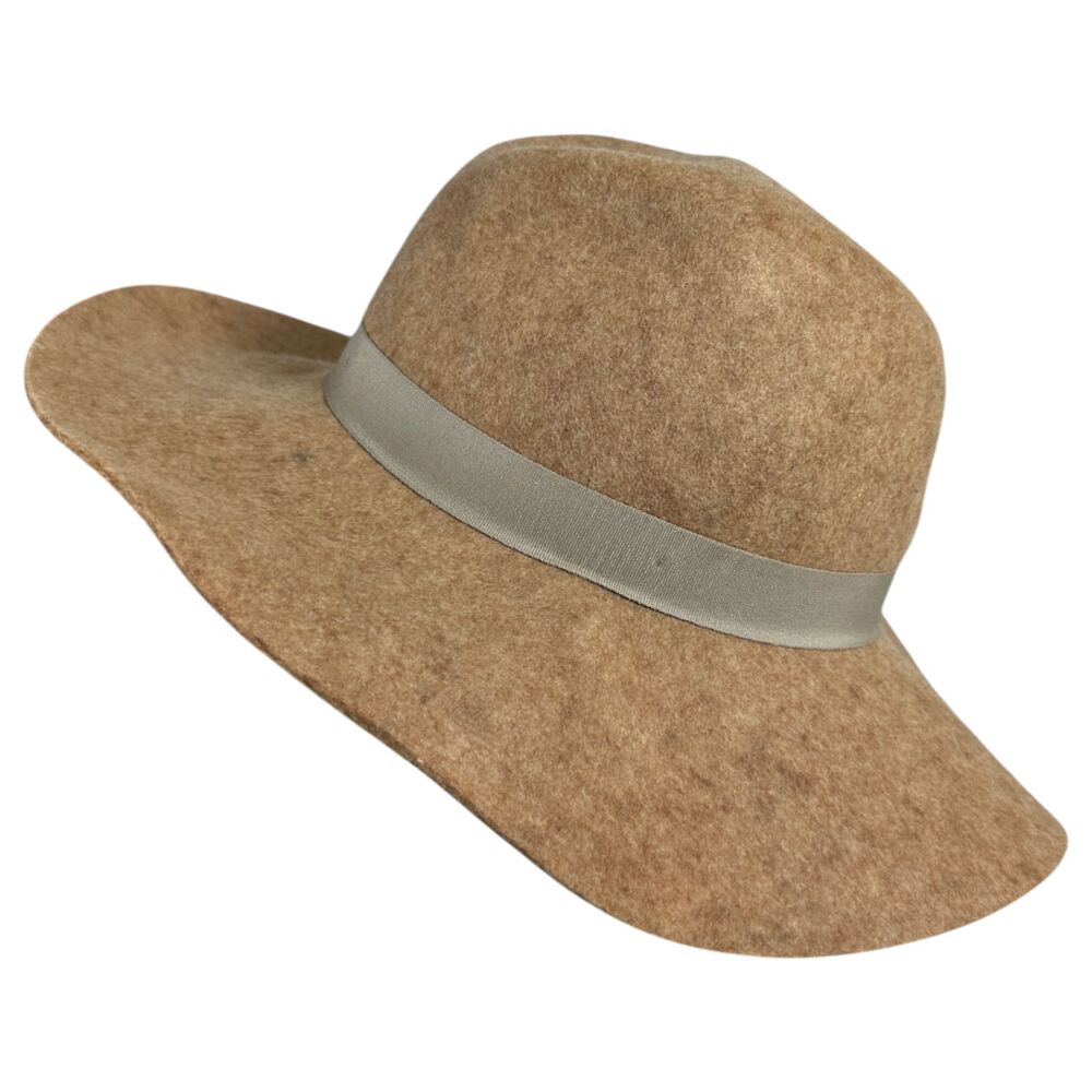 Banana Republic Felt Fedora Taupe Heather Wide Brim Sun Hat S/M NEW with Tags - Picture 3 of 8